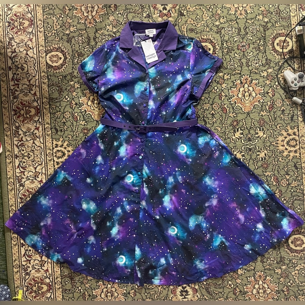 Unique Vintage Alexis Galaxy Print Swing Dress NWT - Picture 3 of 9